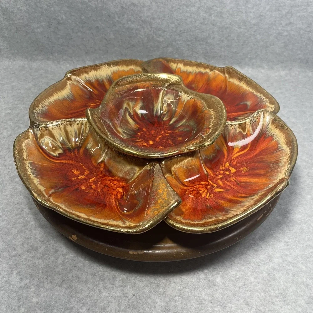 Vtg‎ California Originals Lazy Susan Chip Dip Set USA 146-298 5pc Serving READ